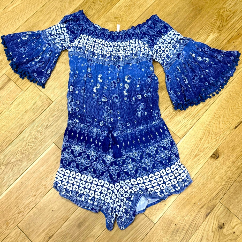 Anthropologie Raga Maxo Pommed Romper with Tassel - size XL